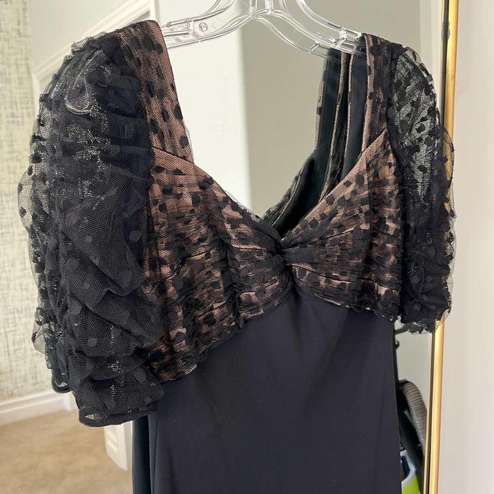 Carmen Marc Valvo long black gown with train